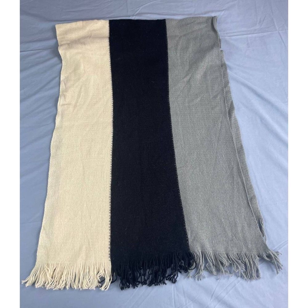 Donni. Color Block Wide Knit Scarf Wrap Fringe 100% Acrylic Knit Warm Cozy